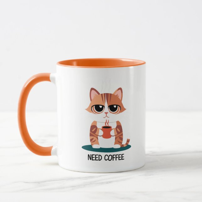 Caneca Grumpy Cat "NEED COFFEE" Mug | Cute Tabby Kitten  (Esquerda)