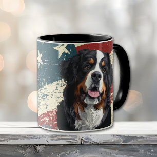 Caneca Grunge USA Flag Bernese Mountain Dog