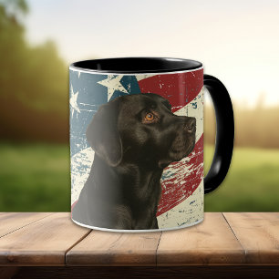 Caneca Grunge USA Flag Black Labrador Retriever Dog