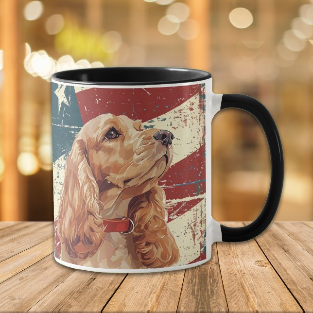 Caneca Grunge USA Flag Cocker Spaniel Dog (Criador carregado)