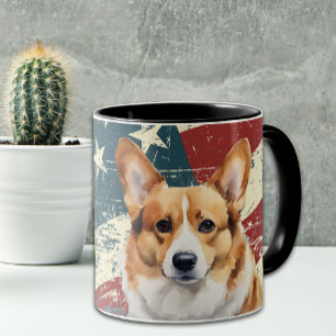 Caneca Grunge USA Flag Corgi Dog
