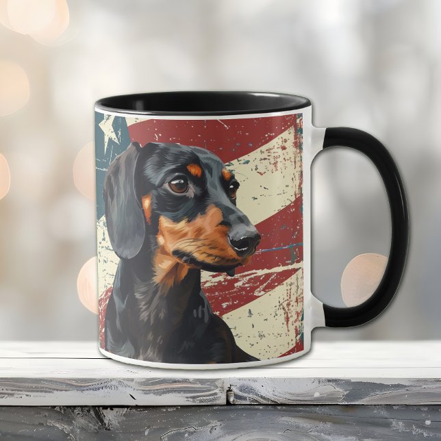 Caneca Grunge USA Flag Dachshund Dog (Criador carregado)