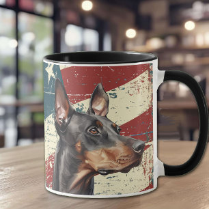Caneca Grunge USA Flag Doberman Pinscher Dog