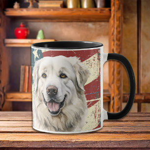 Caneca Grunge USA Flag Excelente Pyrenes Dog