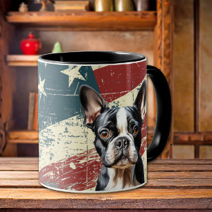 Caneca Grunge USA Flag French Buldog