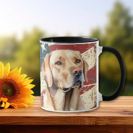 Caneca Grunge USA Flag Yellow Labrador Retriever