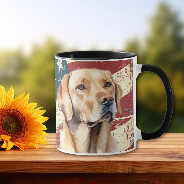 Caneca Grunge USA Flag Yellow Labrador Retriever (Criador carregado)