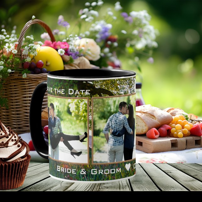 Caneca Guardar O Grupo De Fotografias Da Árvore De Data (Save the Date photo mug featuring your own photos framed by the image of a beautiful old tree)