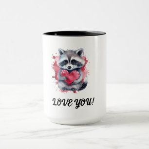 Caneca guaxinim colorido agudo com coração