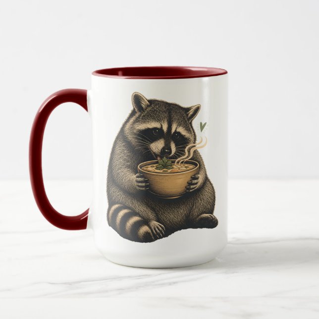 Caneca Guaxinim Engraçado Bebendo Sopa Quente (Esquerda)