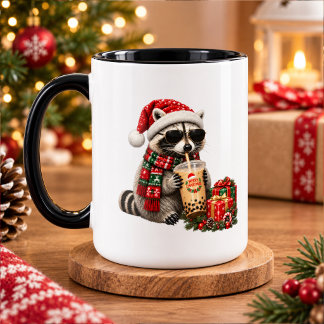 Caneca Guaxinim Natalino Fofo com Presentes e Cacau Quent