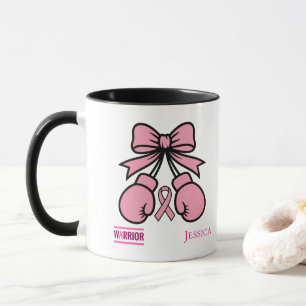 Caneca Guerreiro Moderno do Câncer de Mama Rosa Nome Pers