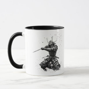 Caneca Guerreiro Samurai em Ação Arte Japonesa Cerâmica 