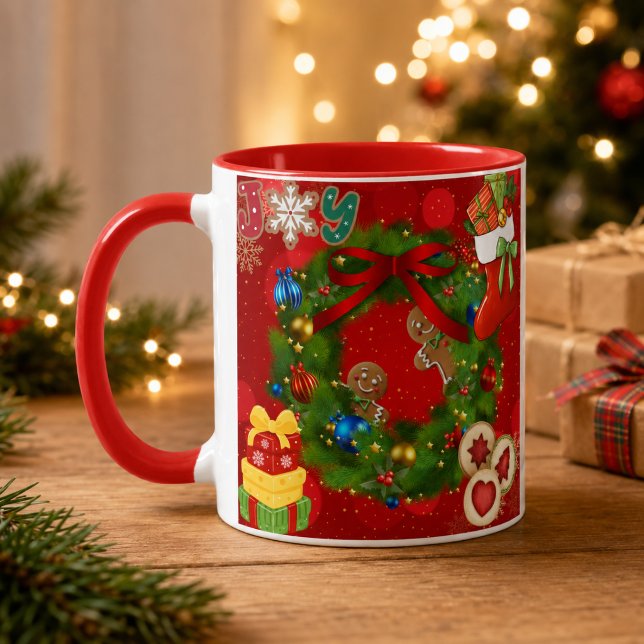 Caneca Guirlanda de Natal Personalizada com Nome Joy Ging (Criador carregado)