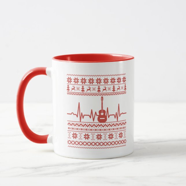 Caneca Guitarra acústica de suéter de Natal feia (Esquerda)