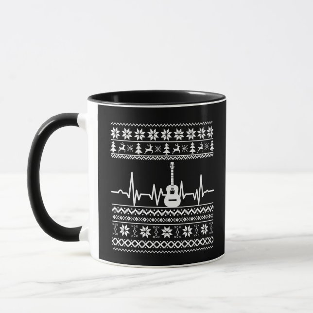 Caneca Guitarra acústica de suéter de Natal feia (Esquerda)