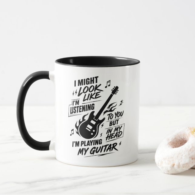 Caneca Guitarra Personalizada Eu Posso Parecer Que Estou  (Com Donut)
