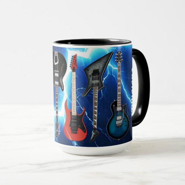 Caneca Guitarras Elétricas Personalizadas Relâmpago Azul (Frente Esquerda)