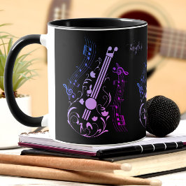 Caneca Guitarrista Jogador de Música Roxo Nome Negro