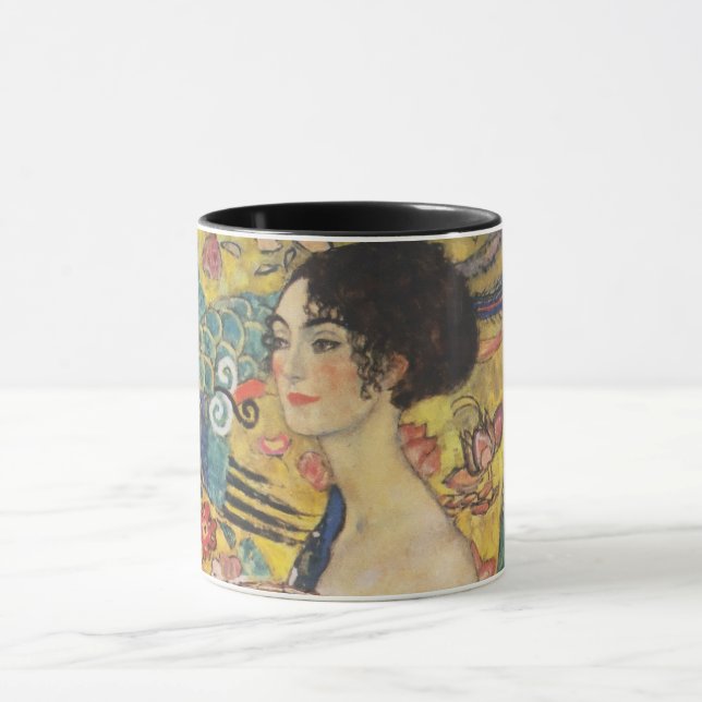 Caneca Gustav Klimt Lady Com Pintura Fan Art Nouveau (Centro)