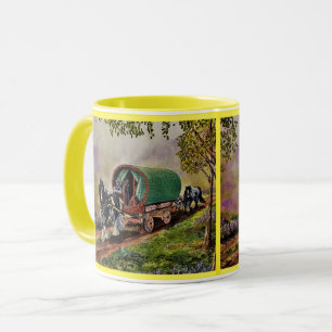 Caneca Gypsy Vanner cavalo irlandês Caravan vagão amarelo