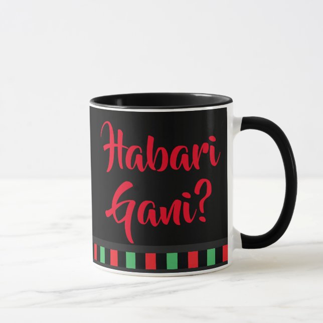 Caneca Habari Gani Red Black Green Words Kwanzaa (Direita)