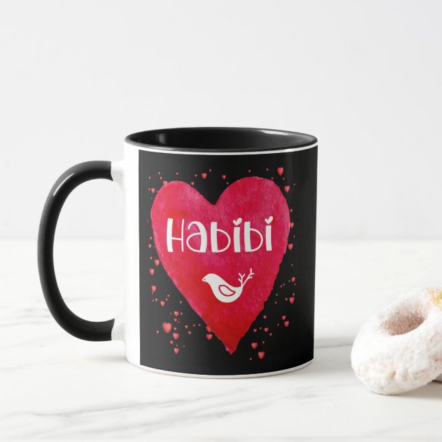 Caneca Habibi, coração, meu amor, parente árabe, amigo (Com Donut)
