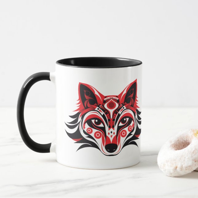 Caneca Haida Tlingit Cabeça Nativa Totem Wolf (Com Donut)