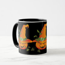 HALLOWEEN - Abóbora Sorridente com Chapéu e Hera