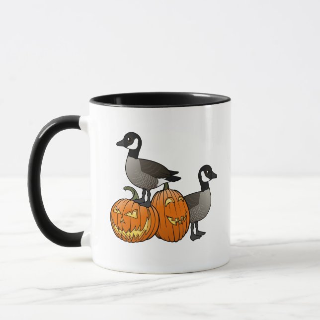 Caneca Halloween Canada Geese Birds com Jack-o-lanternas (Esquerda)