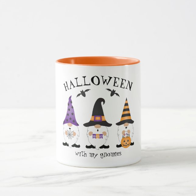 Caneca Halloween Com Minha Gnomos Laranja Roxo (Centro)