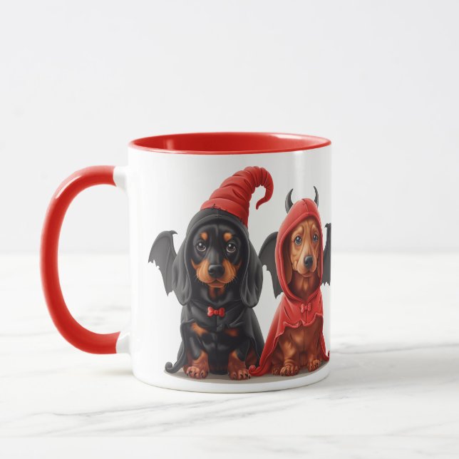 Caneca Halloween Dachshund Dogs Devil Bat (Esquerda)