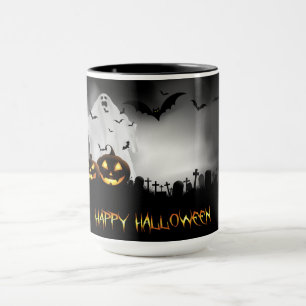 Caneca Halloween Graveyard, Ghost Jack-o-lanternas e Bat