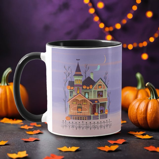 Caneca Halloween Jack-o'-lanterna House (Criador carregado)