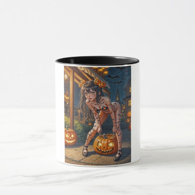 Caneca Halloween Monster Jack-o-Lanterna e Bat Vixen Girl (Centro)