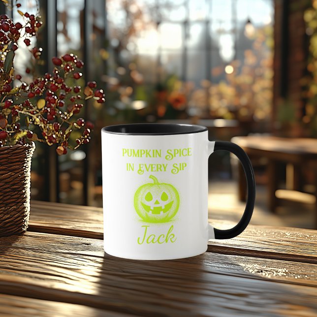 Caneca Halloween Neon Personalizado - Design de Abóbora L (Criador carregado)