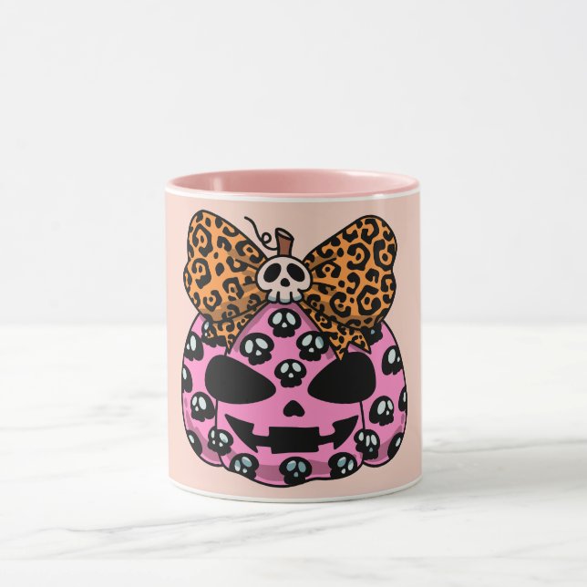 Caneca Halloween, Padrão de Caveira, Rosto de Abóbora, Mo (Centro)