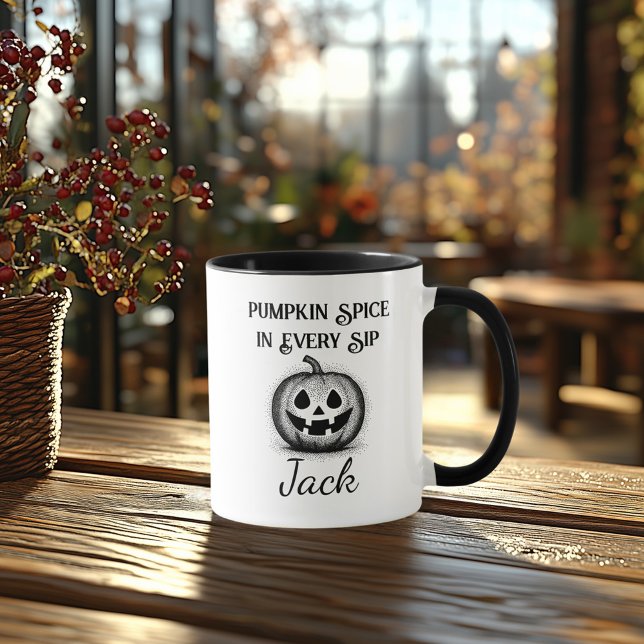 Caneca Halloween Personalizado - Design de Abóbora Preta  (Criador carregado)