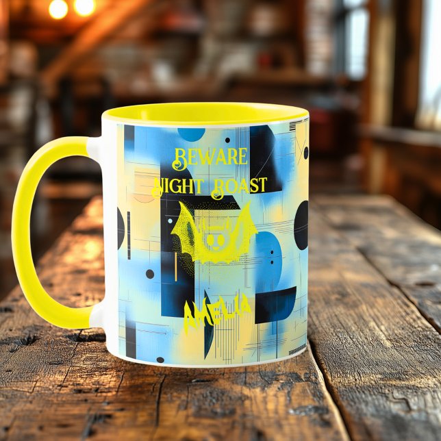 Caneca Halloween Personalizado - Noite do Morcego Amarelo (Criador carregado)