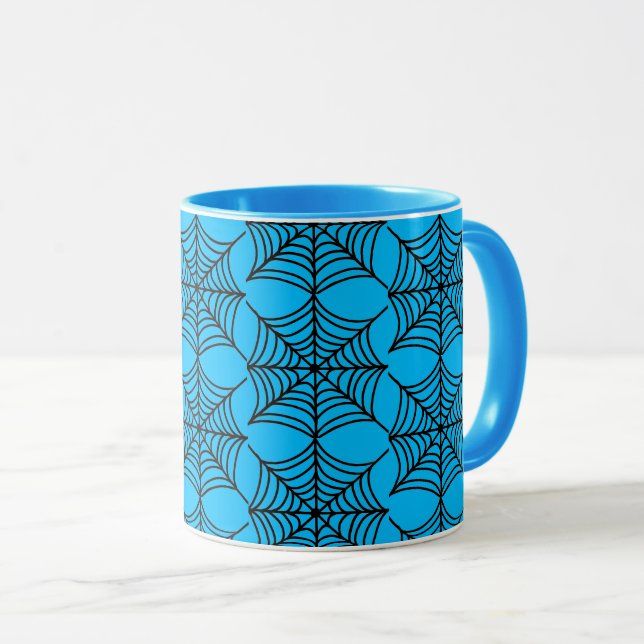Caneca Halloween Spider Webs em Azul (Frente Esquerda)