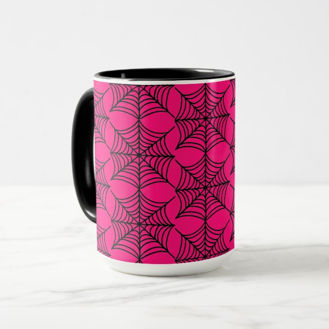 Caneca Halloween Spider Webs em rosa (Frente Esquerda)
