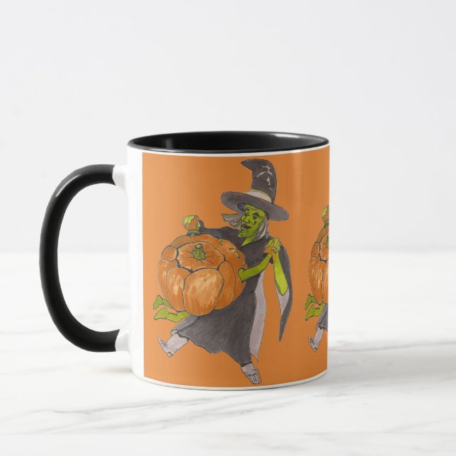 Caneca Halloween Witch and Pumpkin Dance Engraçado (Esquerda)