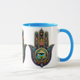 Caneca Hamsa Preto Colorido com Terceiro Olho Turquesa
