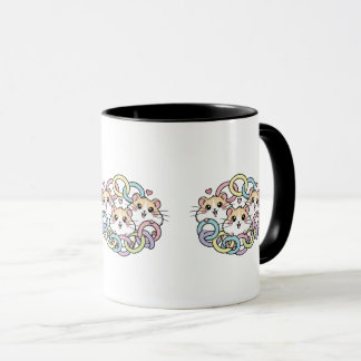 Caneca Hamsters Felizes em Anéis Pastel