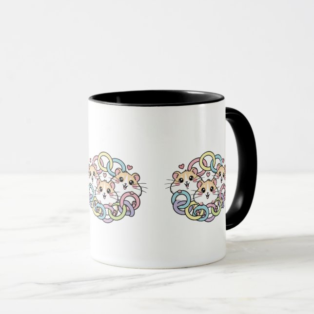Caneca Hamsters Felizes em Anéis Pastel (Frente Esquerda)