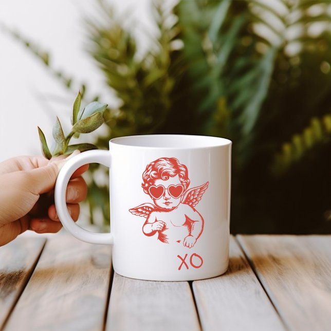 Caneca Hand Drawn Funny Romantic Cupid XO Valentines Day (Criador carregado)