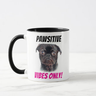 Caneca Hand Drawn Pug Mug - Pawsitive Vibes Only!