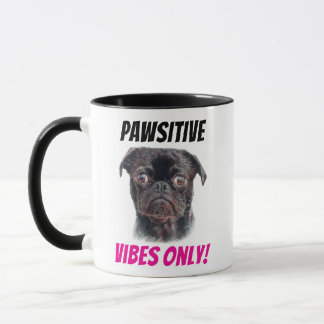 Caneca Hand Drawn Pug Mug - Pawsitive Vibes Only!