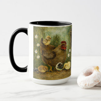 Caneca Hand-Painted Chicken & Chicks and Rooster Mug