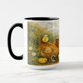 Caneca Hand-Painted Chicken & Chicks and Rooster Mug